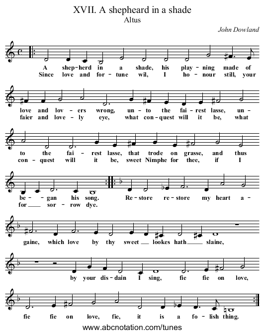 XVII. A shepheard in a shade - staff notation