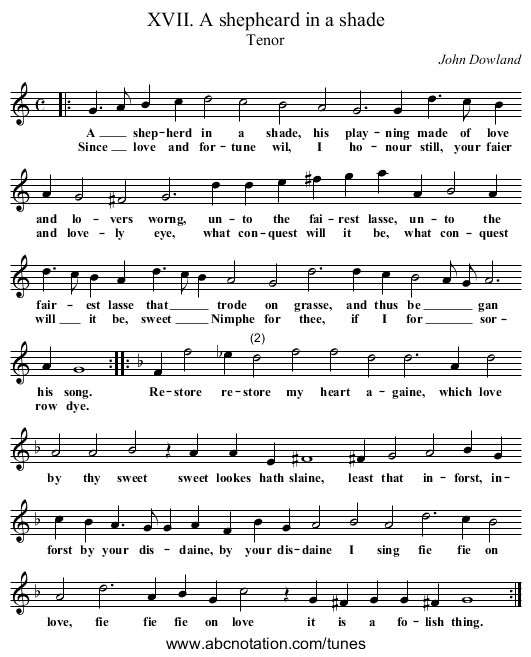 XVII. A shepheard in a shade - staff notation