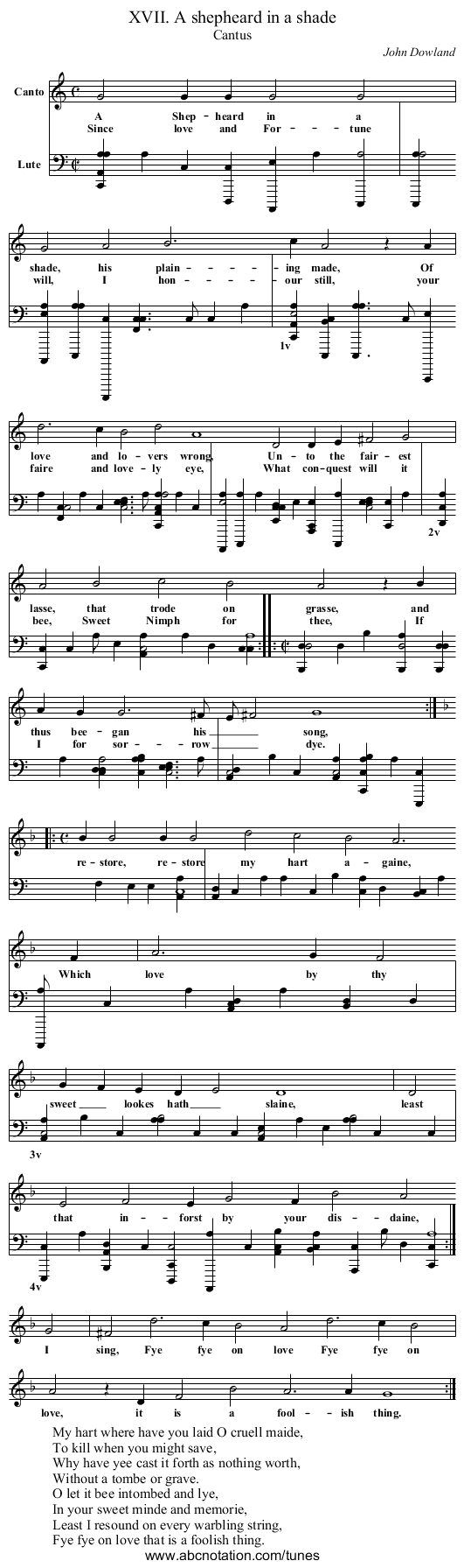 XVII. A shepheard in a shade - staff notation