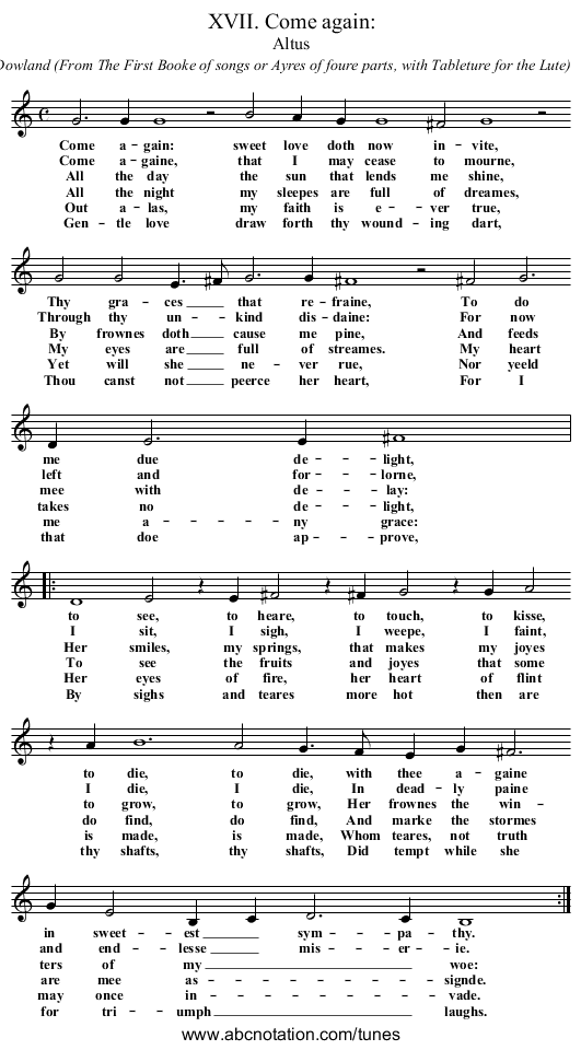 XVII. Come again: - staff notation