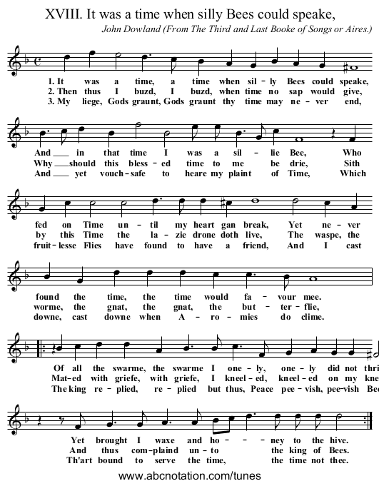 XVIII. It was a time when silly Bees could speake, - staff notation
