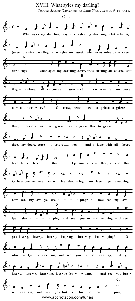 XVIII. What ayles my darling? - staff notation
