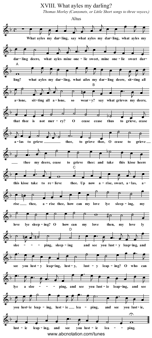 XVIII. What ayles my darling? - staff notation