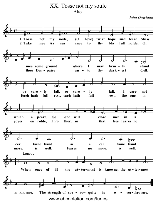 XX. Tosse not my soule - staff notation