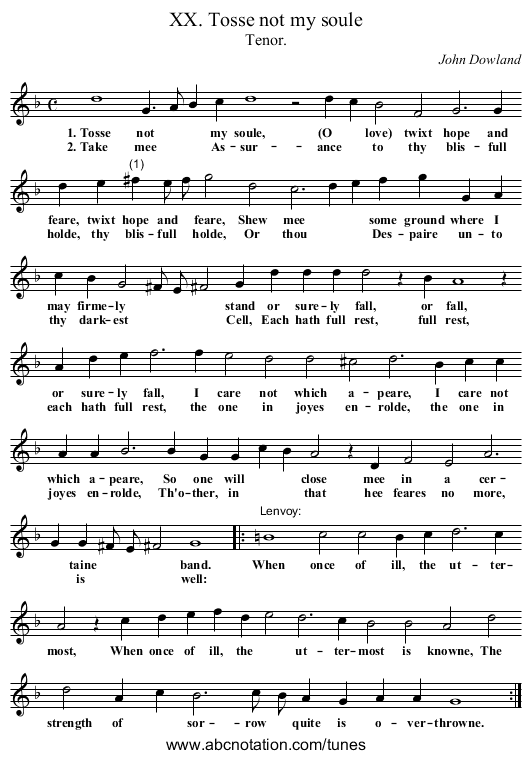 XX. Tosse not my soule - staff notation