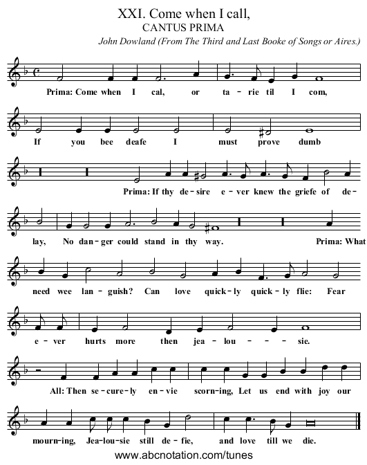 XXI. Come when I call, - staff notation