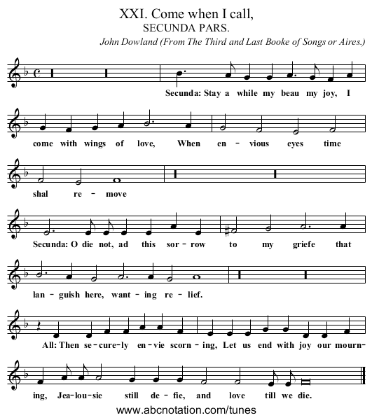 XXI. Come when I call, - staff notation