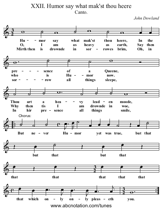 XXII. Humor say what mak'st thou heere - staff notation