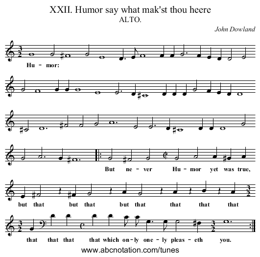 XXII. Humor say what mak'st thou heere - staff notation