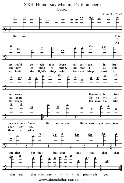 XXII. Humor say what mak'st thou heere - staff notation