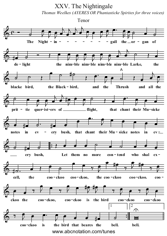 XXV. The Nightingale - staff notation