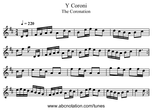 Y Coroni - staff notation