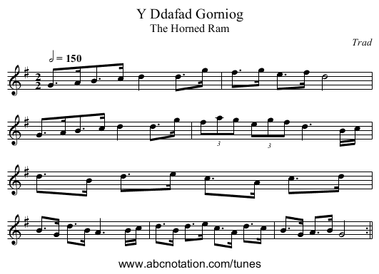 Y Ddafad Gorniog - staff notation