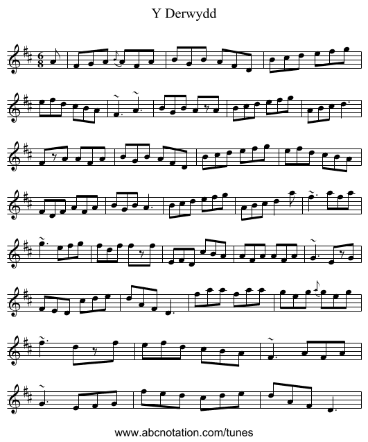 Y Derwydd - staff notation