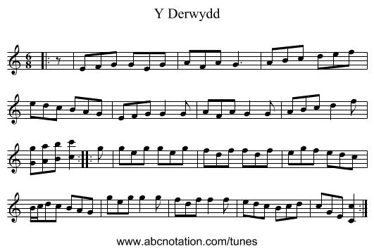Y Derwydd - staff notation