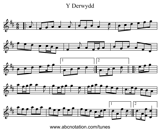 Y Derwydd - staff notation