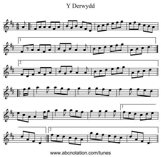 Y Derwydd - staff notation