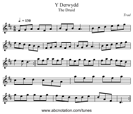 Y Derwydd - staff notation