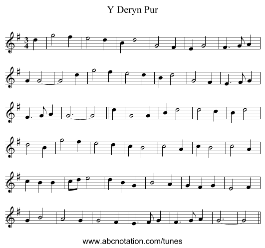 Y Deryn Pur - staff notation