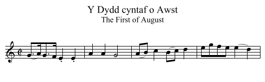 Y Dydd cyntaf o Awst - staff notation