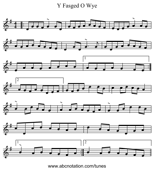 Y Fasged O Wye - staff notation