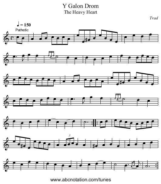 Y Galon Drom - staff notation