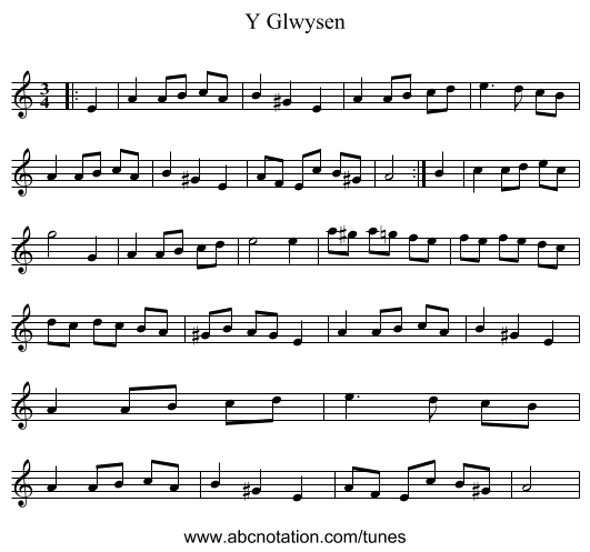 Y Glwysen - staff notation