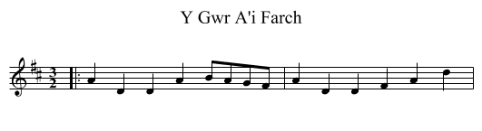 Y Gwr A'i Farch - staff notation