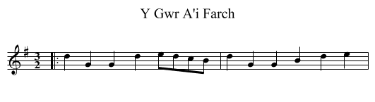 Y Gwr A'i Farch - staff notation