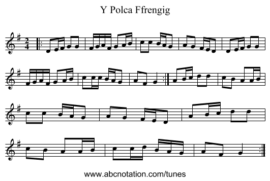 Y Polca Ffrengig - staff notation