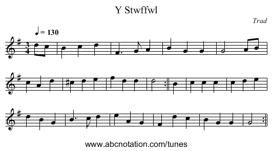 Y Stwffwl - staff notation