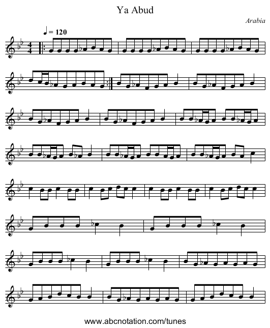 Ya Abud - staff notation