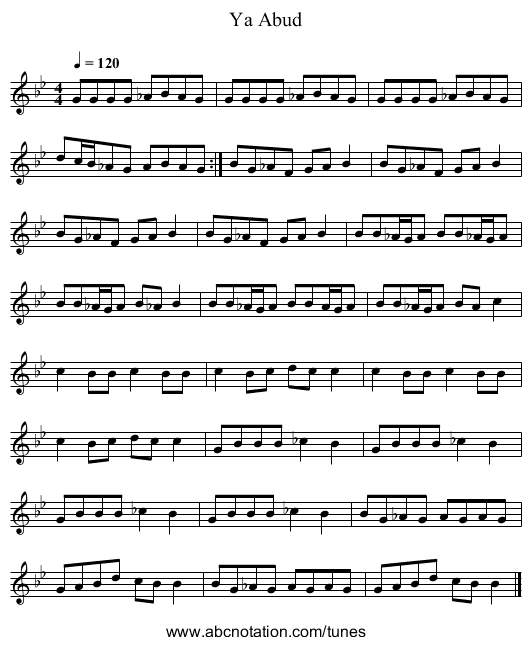 Ya Abud - staff notation