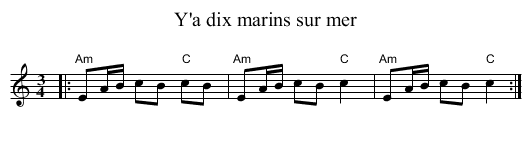Y'a dix marins sur mer - staff notation