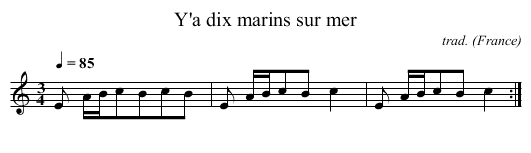 Y'a dix marins sur mer - staff notation
