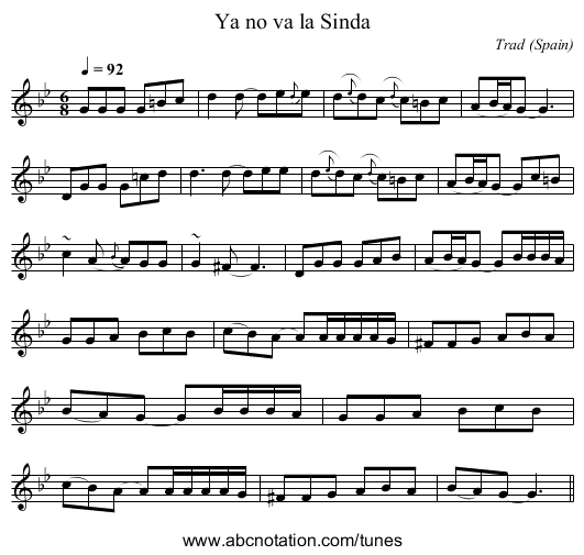 Ya no va la Sinda - staff notation
