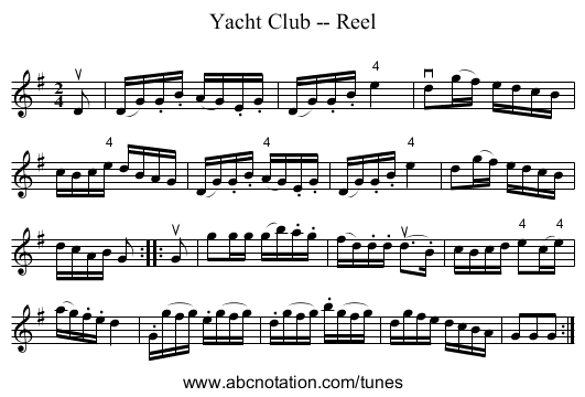 Yacht Club -- Reel - staff notation
