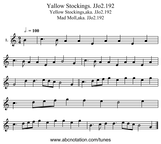 Yallow Stockings. JJo2.192 - staff notation