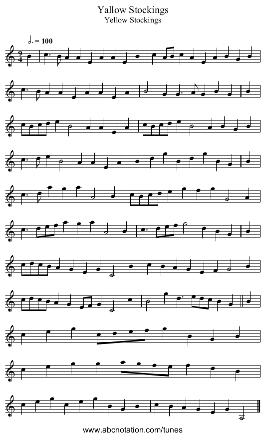 Yallow Stockings - staff notation