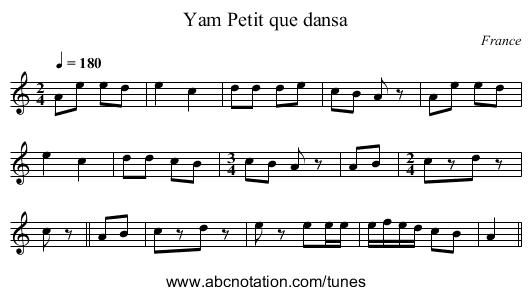 Yam Petit que dansa - staff notation