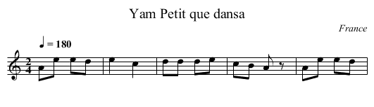 Yam Petit que dansa - staff notation