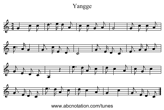 Yangge - staff notation