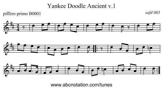 Yankee Doodle Ancient v.1 - staff notation
