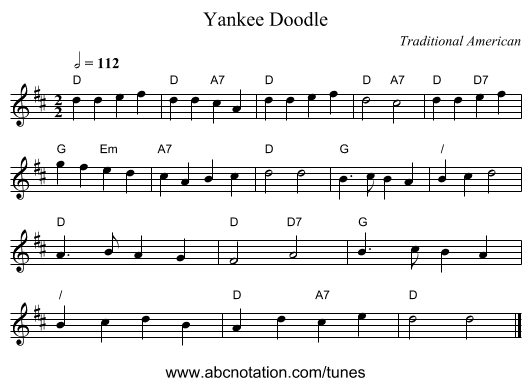 Yankee Doodle - staff notation