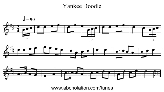 Yankee Doodle - staff notation