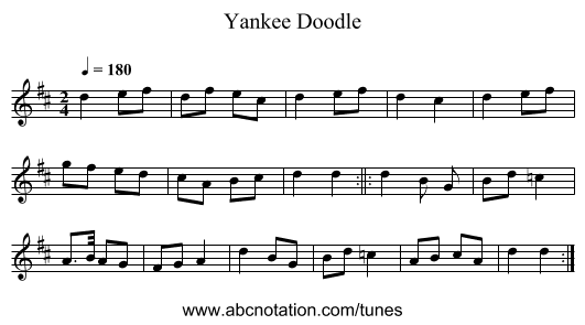 Yankee Doodle - staff notation