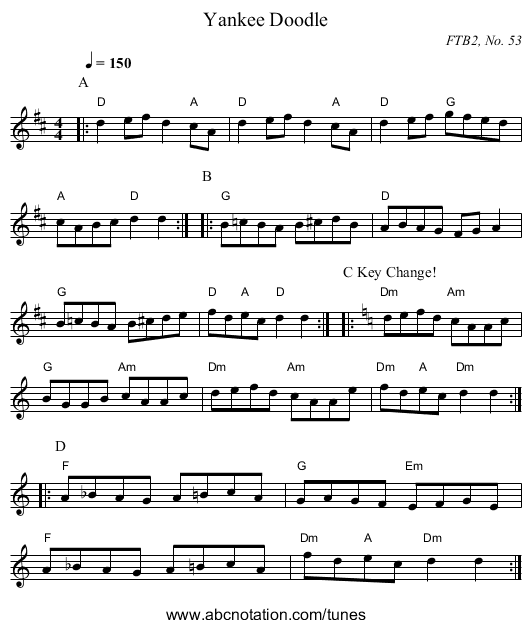 Yankee Doodle - staff notation