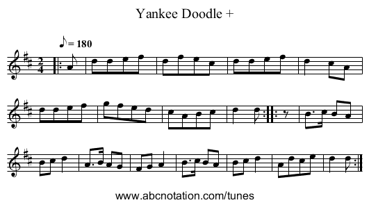 Yankee Doodle + - staff notation