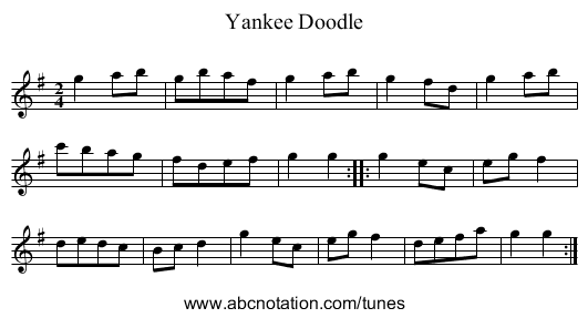Yankee Doodle - staff notation