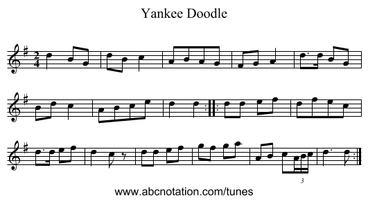 Yankee Doodle - staff notation